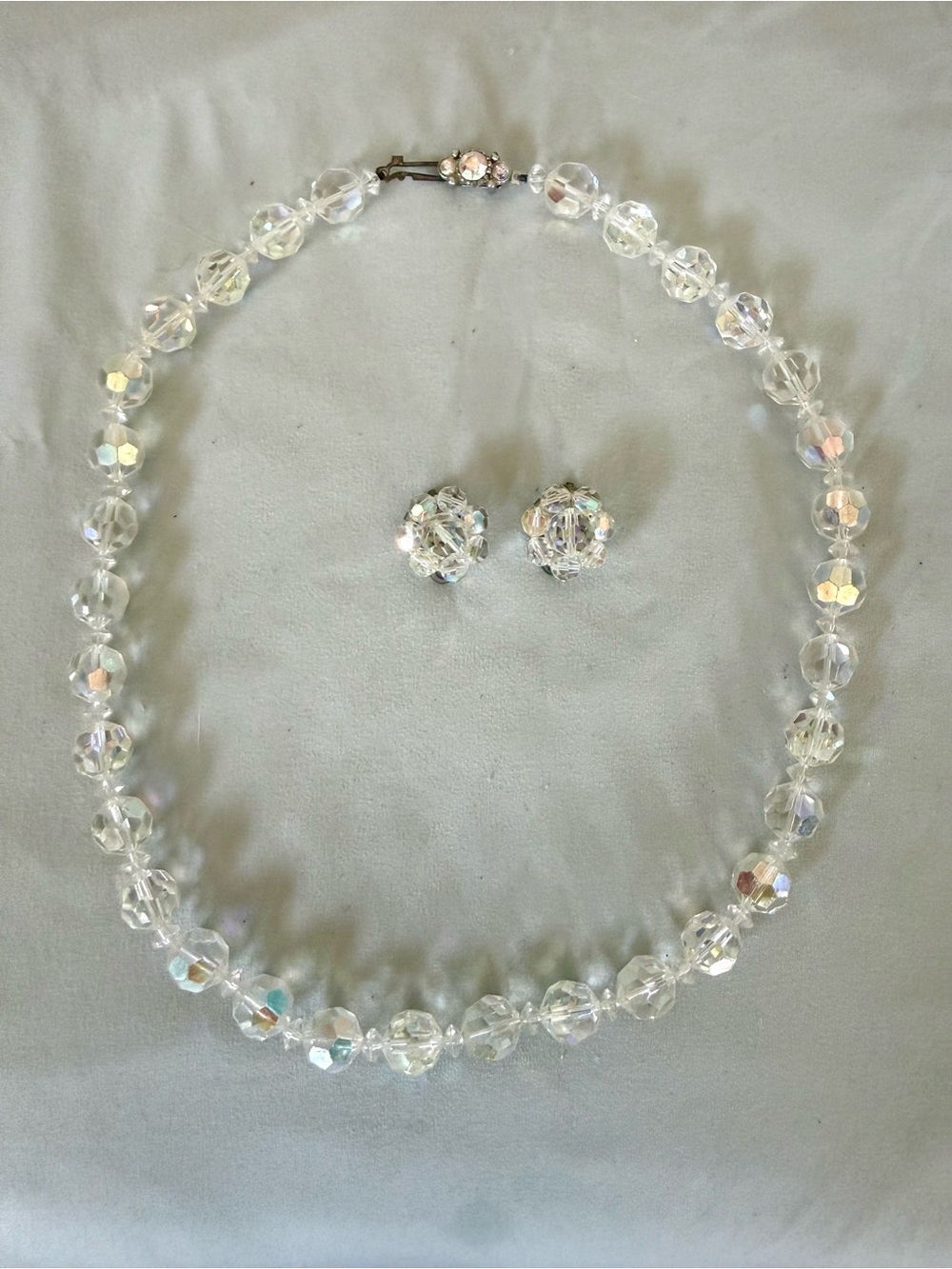 Crystal Aurora Borealis Bead Necklace and Earrings Set - Clear - Picture 10 of 12